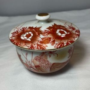 Antique Japanese porcelain bowl with lid.